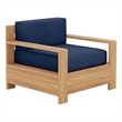 Curated Maison Lothair Teak Outdoor Club Chair with Navy Fabric Cushion