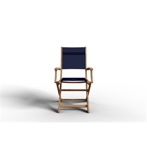 Curated Maison Lucas Teak Outdoor Folding Armchair in Blue Dura-Sling Fabric