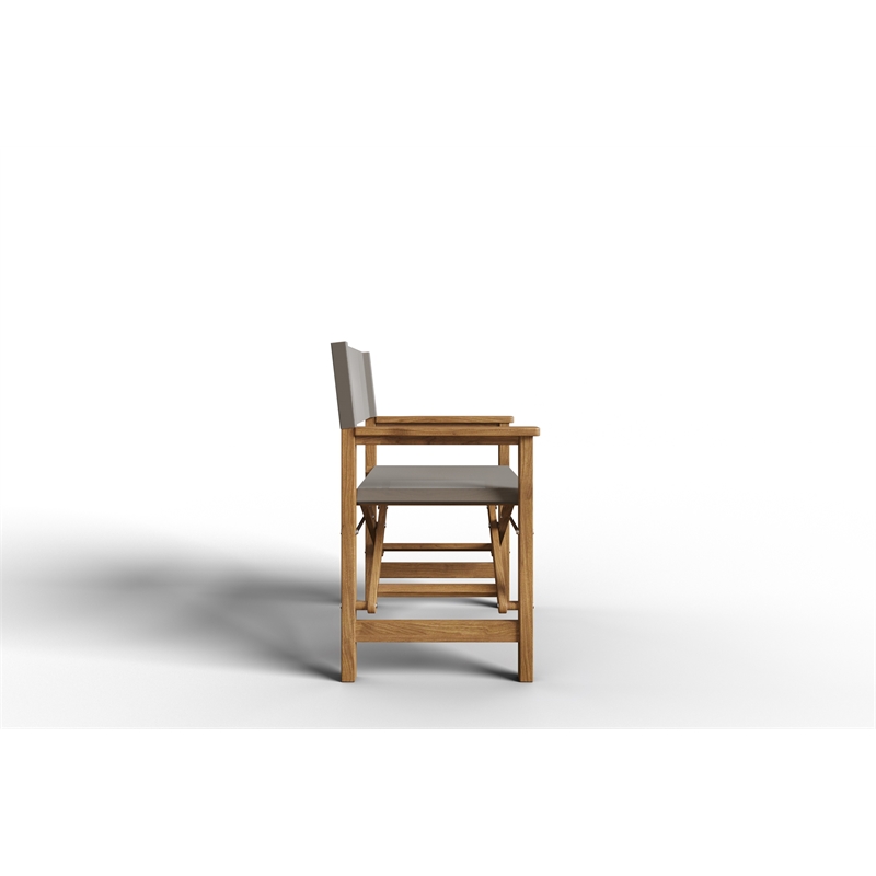 Curated Maison Directeur Teak Outdoor Folding Armchair Taupe Dura-Sling Fabric