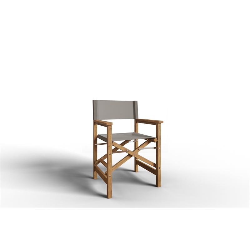 Curated Maison Directeur Teak Outdoor Folding Armchair Taupe Dura-Sling Fabric