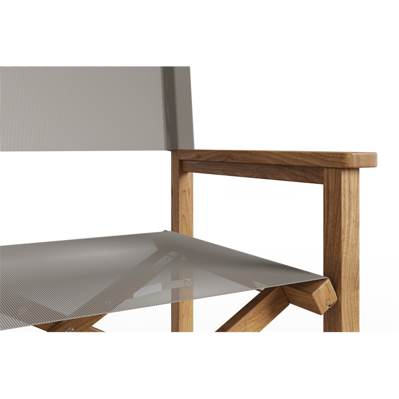 Curated Maison Directeur Teak Outdoor Folding Armchair Taupe Dura-Sling Fabric
