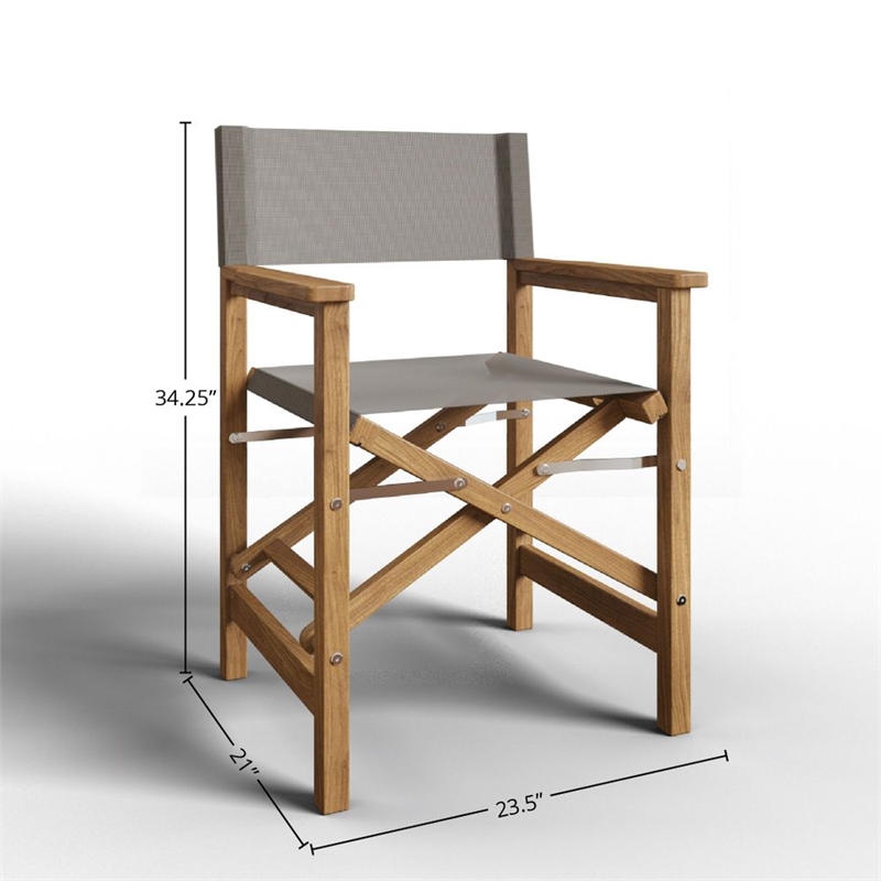 Curated Maison Directeur Teak Outdoor Folding Armchair Taupe Dura-Sling Fabric