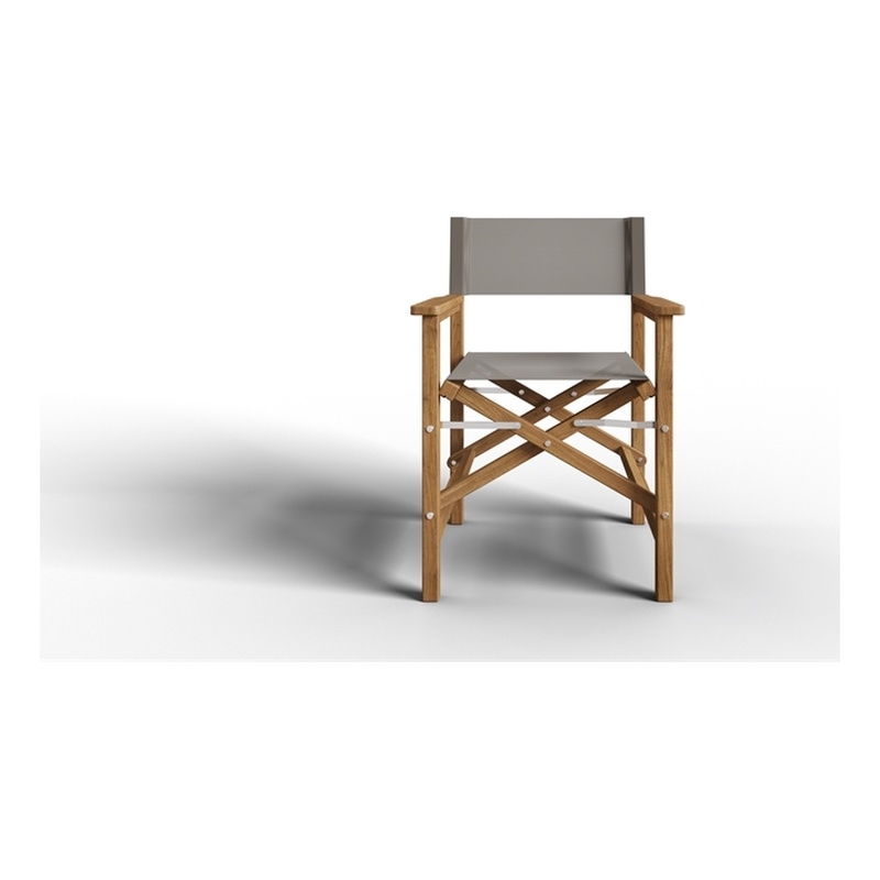 Curated Maison Directeur Teak Outdoor Folding Armchair Taupe Dura-Sling Fabric