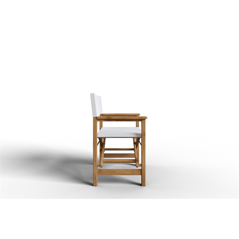 Curated Maison Directeur Teak Outdoor Folding Armchair White Dura-Sling Fabric