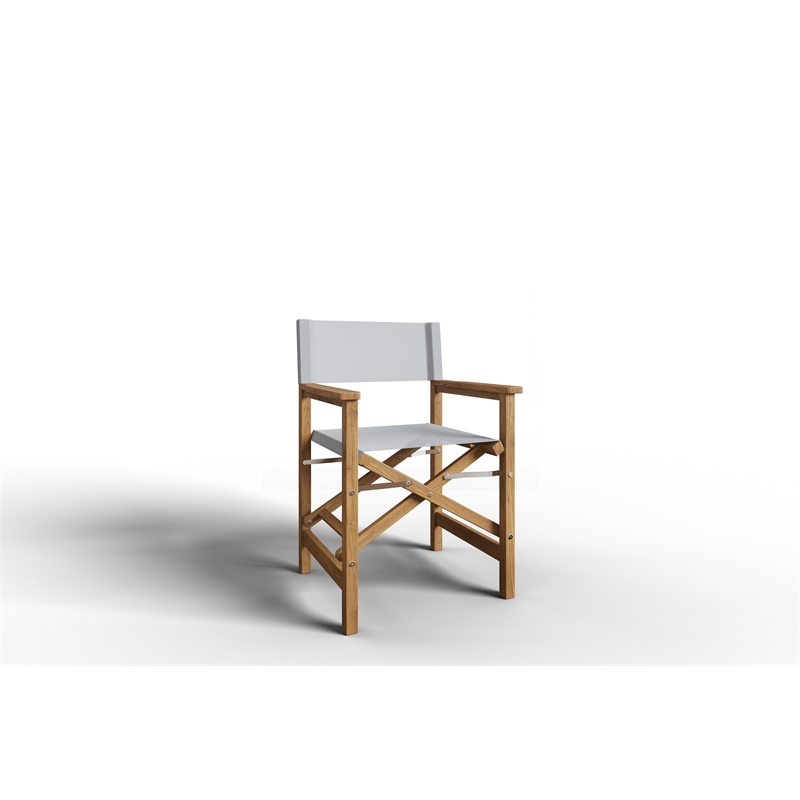 Curated Maison Directeur Teak Outdoor Folding Armchair White Dura-Sling Fabric