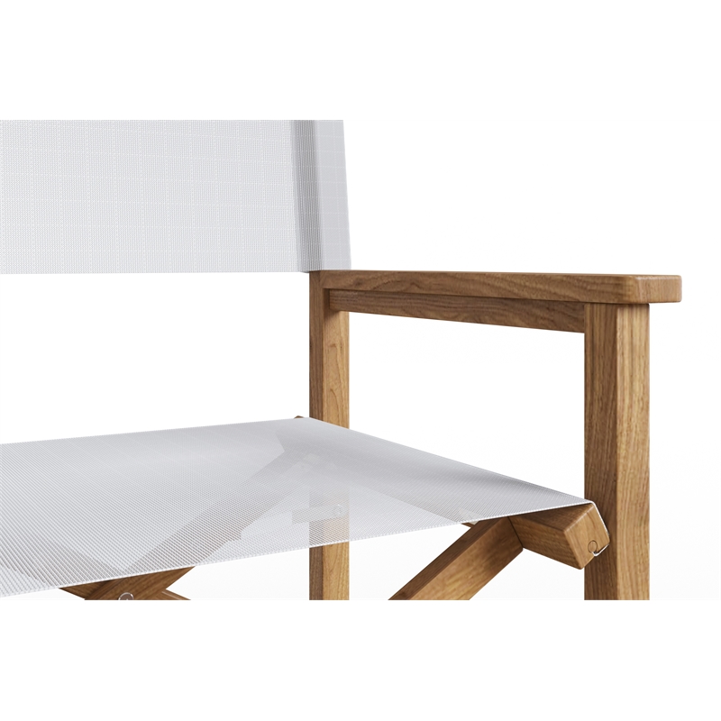 Curated Maison Directeur Teak Outdoor Folding Armchair White Dura-Sling Fabric