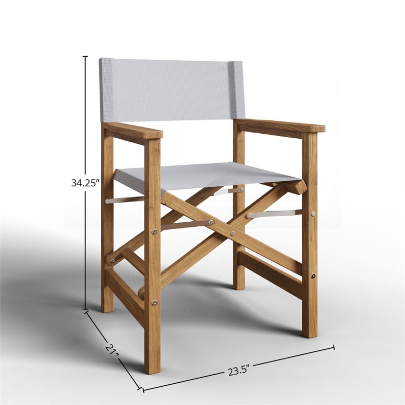 Curated Maison Directeur Teak Outdoor Folding Armchair White Dura-Sling Fabric