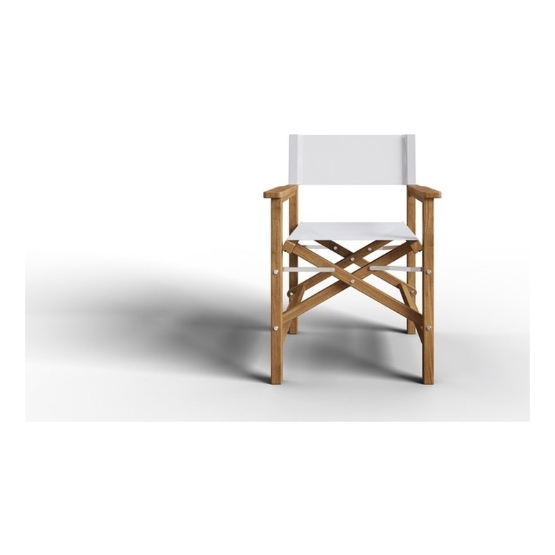 Curated Maison Directeur Teak Outdoor Folding Armchair White Dura-Sling Fabric