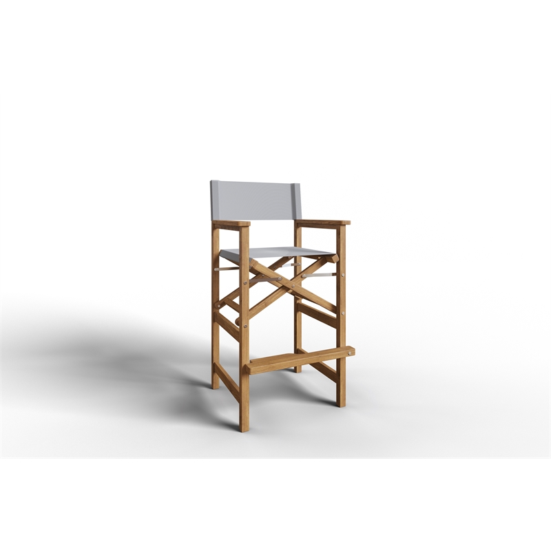 Curated Maison Directeur 3 Pc Square Teak Outdoor Bar Height Dining Set in White