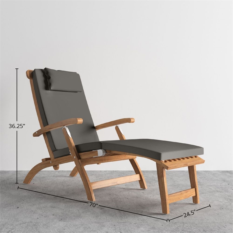 Curated Maison Adelle Teak Folding Outdoor Deck Chair Lounge iin Charcoal