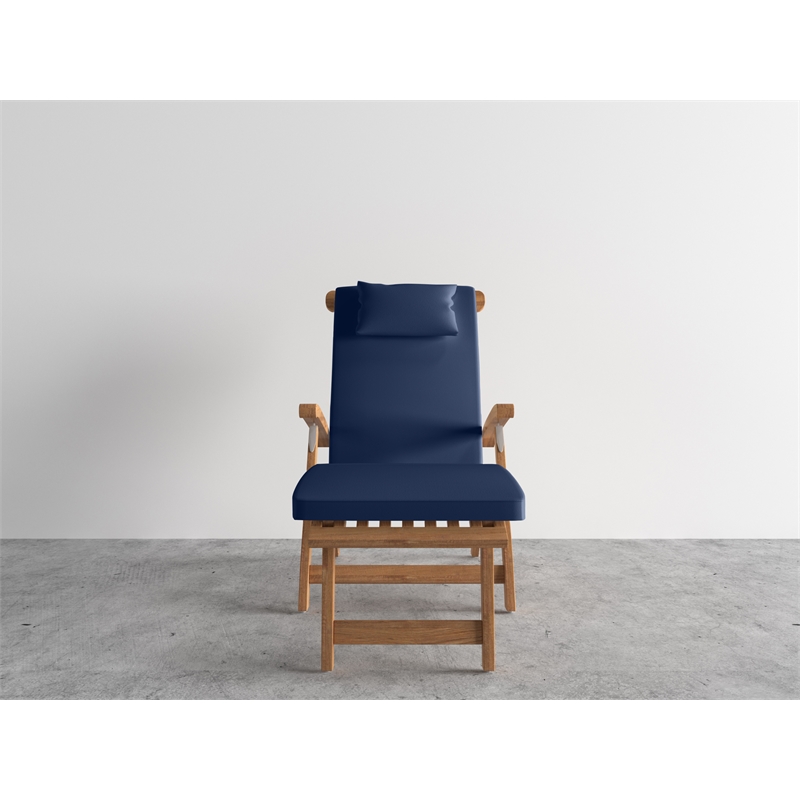 Curated Maison Adelle Teak Folding Outdoor Deck Chair Lounge with Navy Cushions