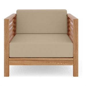 Curated Maison Sylvie Teak Outdoor Club Chair with Fawn Cushion in Tan