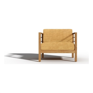 Curated Maison Leon Teak Outdoor Club Chair with Dupione Cornsilk in Yellow