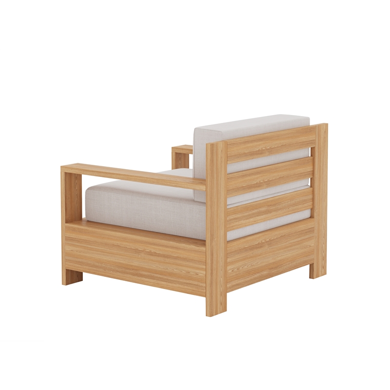 Curated Maison Lothair Teak Outdoor Club Chair with Canvas Cushion in Beige