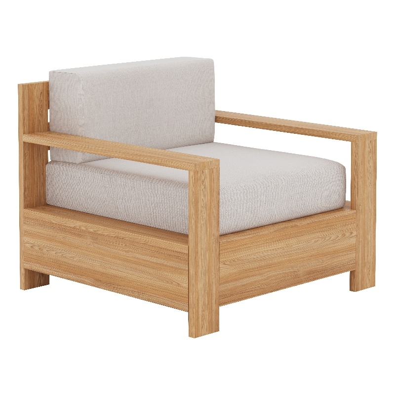 Curated Maison Lothair Teak Outdoor Club Chair with Canvas Cushion in Beige