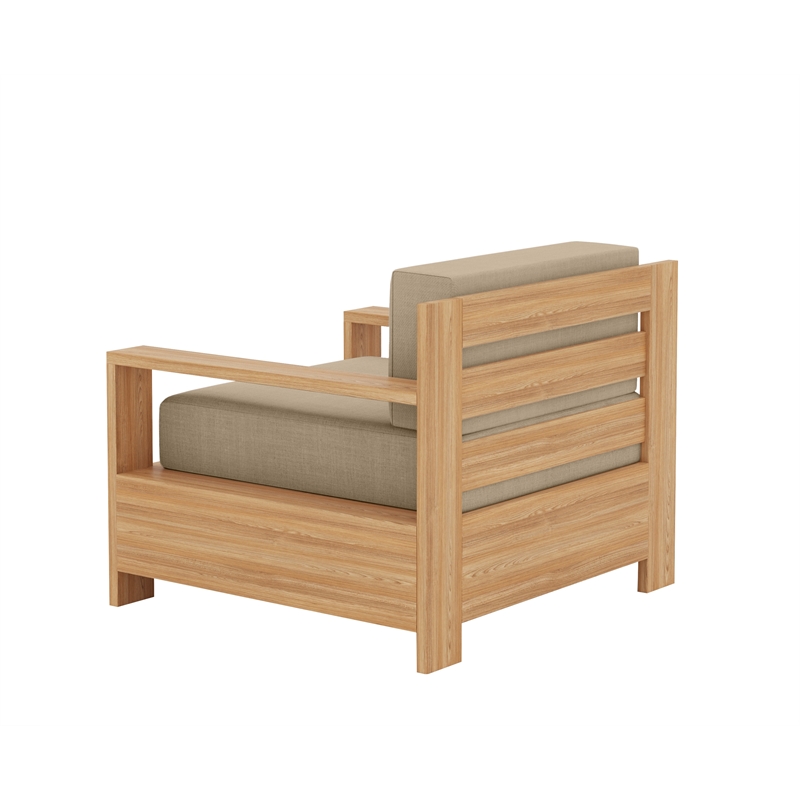 Curated Maison Lothair Teak Outdoor Club Chair with Fawn Cushion in Tan