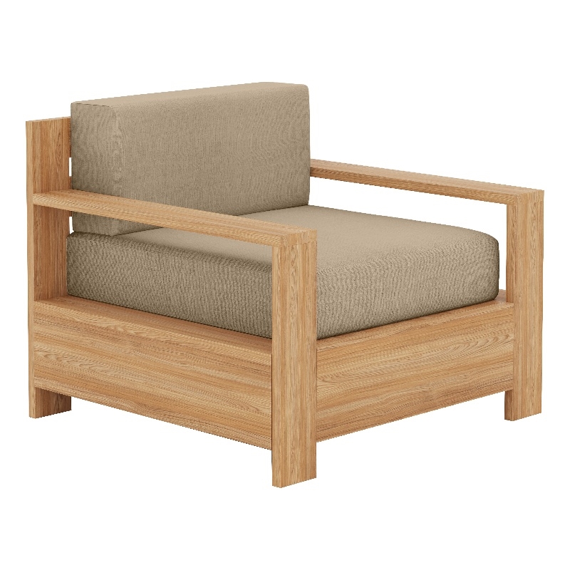 Curated Maison Lothair Teak Outdoor Club Chair with Fawn Cushion in Tan