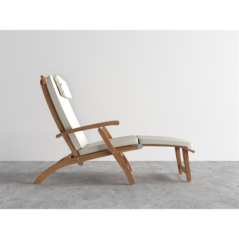 Curated Maison Adelle Teak Folding Outdoor Deck Chair Lounge in Beige
