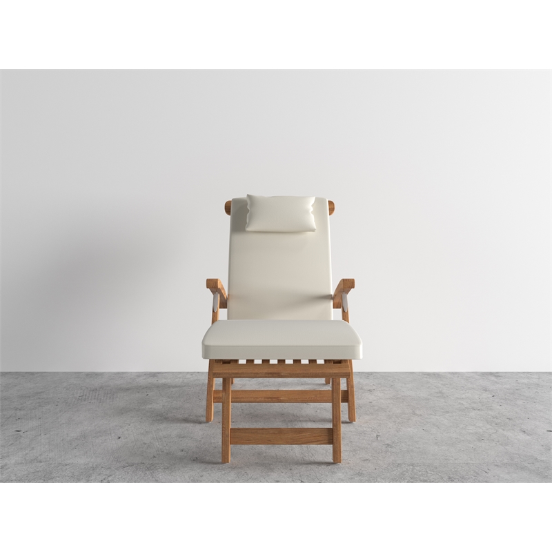 Curated Maison Adelle Teak Folding Outdoor Deck Chair Lounge in Beige