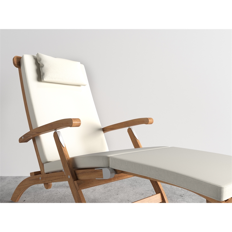 Curated Maison Adelle Teak Folding Outdoor Deck Chair Lounge in Beige