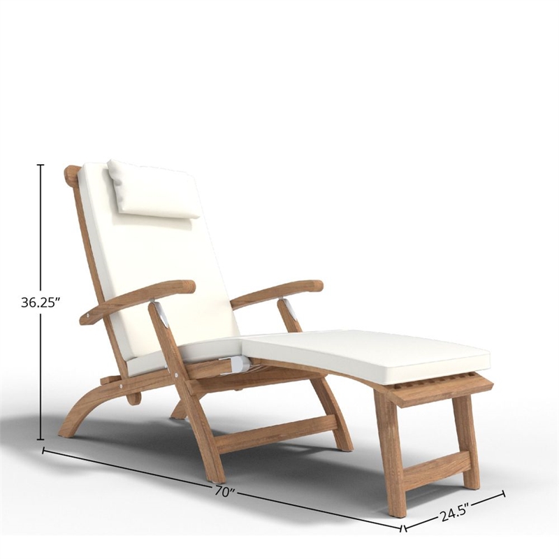 Curated Maison Adelle Teak Folding Outdoor Deck Chair Lounge in Beige