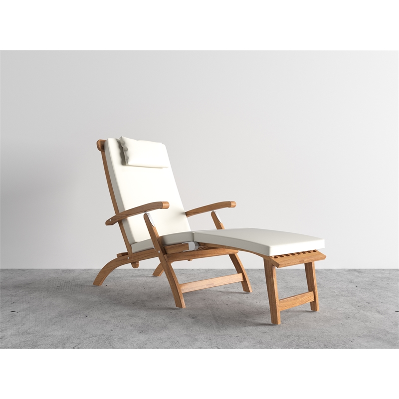 Curated Maison Adelle Teak Folding Outdoor Deck Chair Lounge in Beige