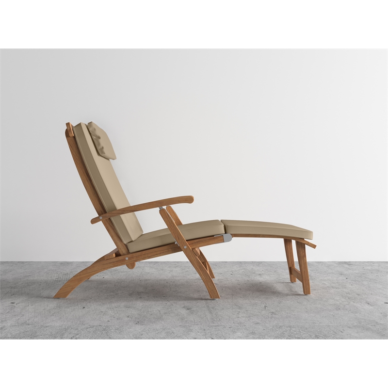 Curated Maison Adelle Teak Folding Outdoor Deck Chair Lounge with Fawn Cushions