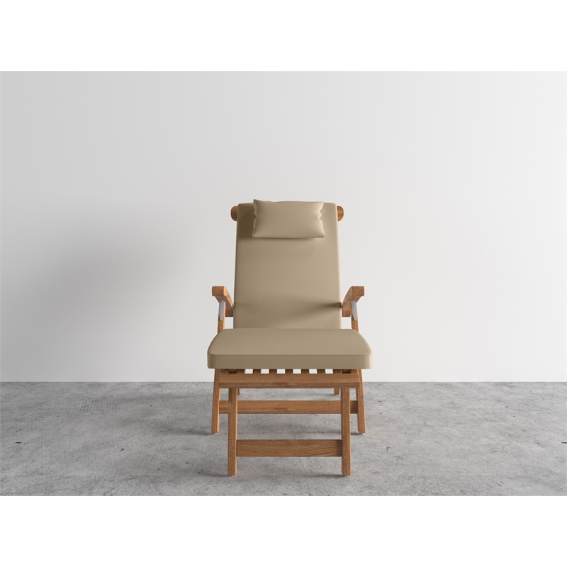 Curated Maison Adelle Teak Folding Outdoor Deck Chair Lounge with Fawn Cushions