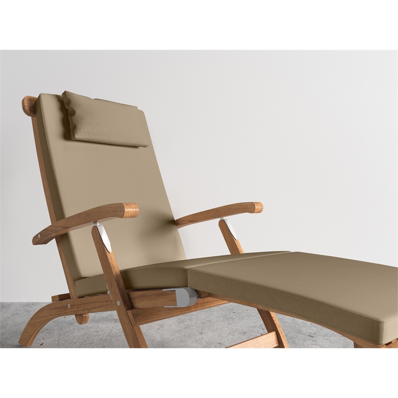 Curated Maison Adelle Teak Folding Outdoor Deck Chair Lounge with Fawn Cushions