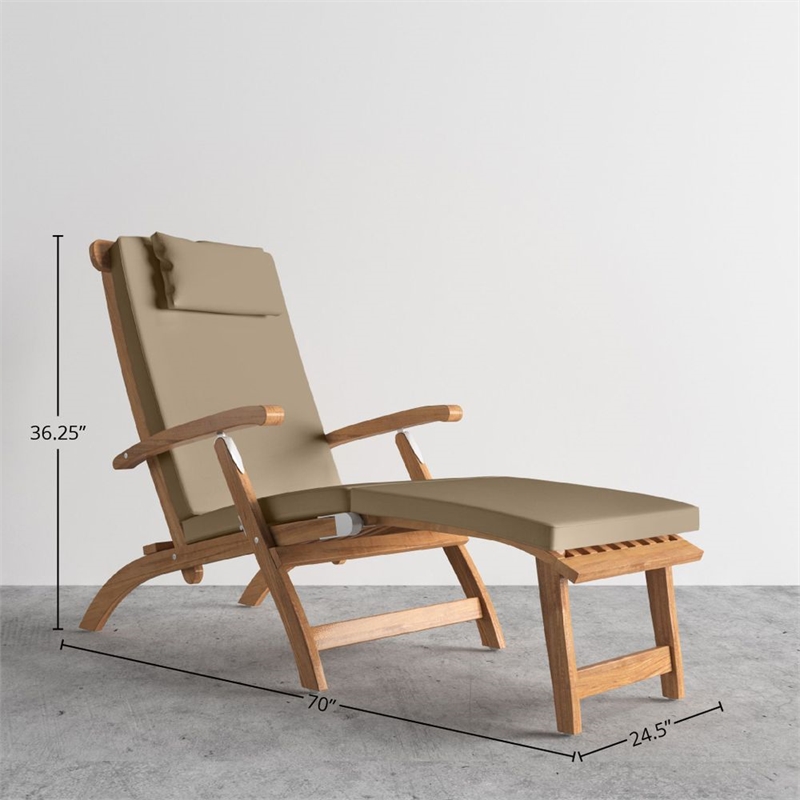 Curated Maison Adelle Teak Folding Outdoor Deck Chair Lounge with Fawn Cushions