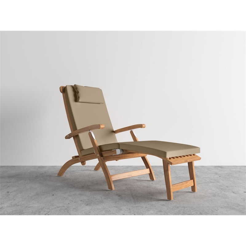 Curated Maison Adelle Teak Folding Outdoor Deck Chair Lounge with Fawn Cushions