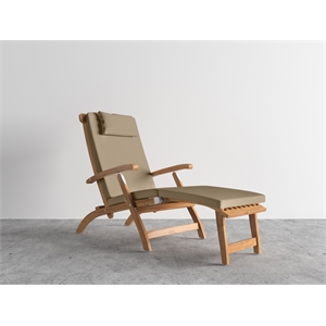 Curated Maison Adelle Teak Folding Outdoor Deck Chair Lounge with Fawn Cushions