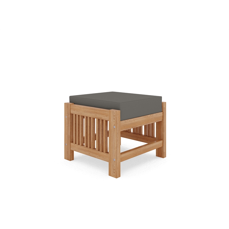 Curated Maison Sylvie Teak Outdoor Ottoman with Charcoal Cushions
