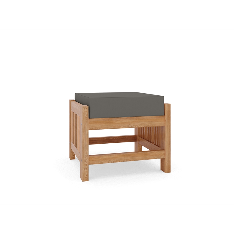 Curated Maison Sylvie Teak Outdoor Ottoman with Charcoal Cushions
