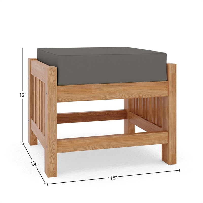 Curated Maison Sylvie Teak Outdoor Ottoman with Charcoal Cushions