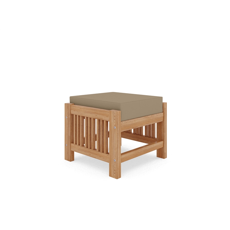 Curated Maison Sylvie Teak Outdoor Ottoman with Fawn Cushions