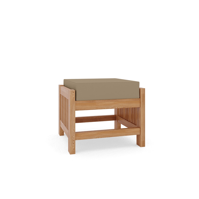 Curated Maison Sylvie Teak Outdoor Ottoman with Fawn Cushions