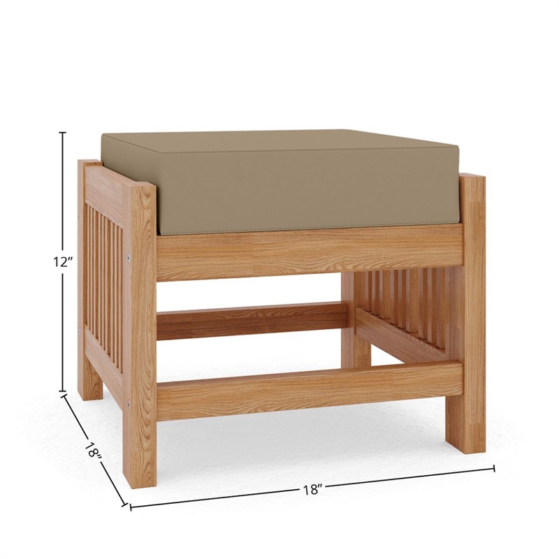 Curated Maison Sylvie Teak Outdoor Ottoman with Fawn Cushions