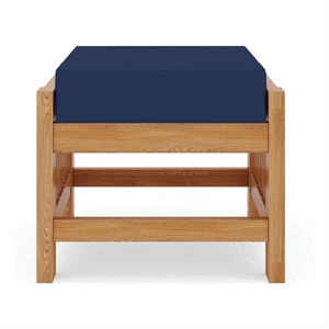 Curated Maison Sylvie Teak Outdoor Ottoman with Navy Cushions