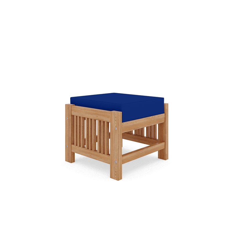 Curated Maison Sylvie Teak Outdoor Ottoman with True Blue Cushions