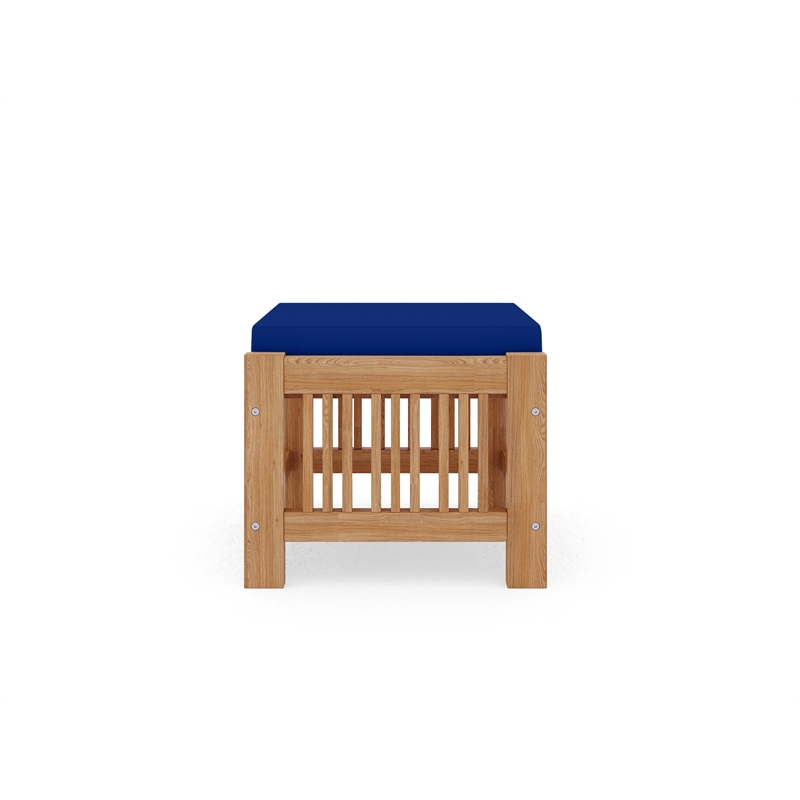 Curated Maison Sylvie Teak Outdoor Ottoman with True Blue Cushions