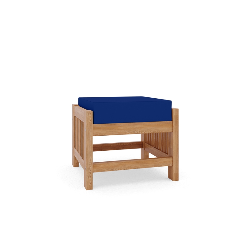 Curated Maison Sylvie Teak Outdoor Ottoman with True Blue Cushions