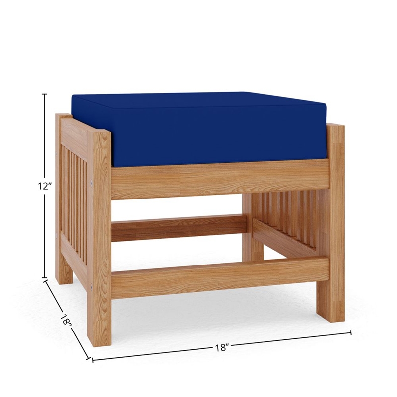 Curated Maison Sylvie Teak Outdoor Ottoman with True Blue Cushions