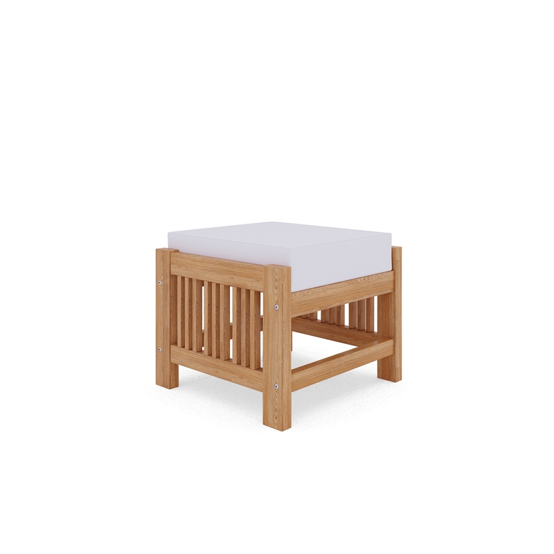 Curated Maison Sylvie Teak Outdoor Ottoman with White Cushions
