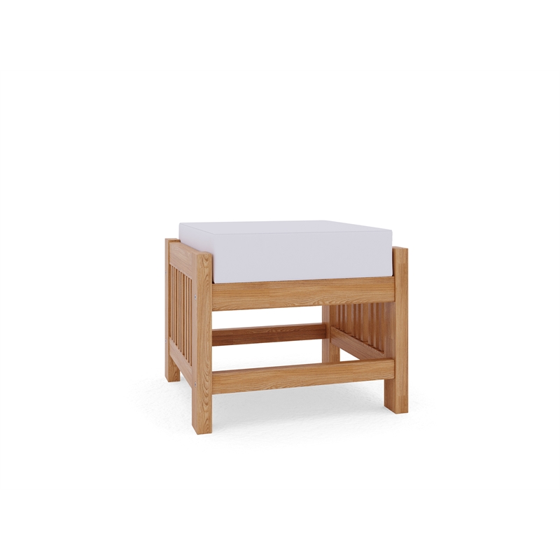 Curated Maison Sylvie Teak Outdoor Ottoman with White Cushions