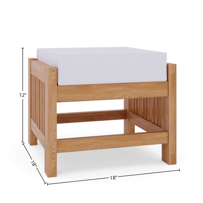 Curated Maison Sylvie Teak Outdoor Ottoman with White Cushions