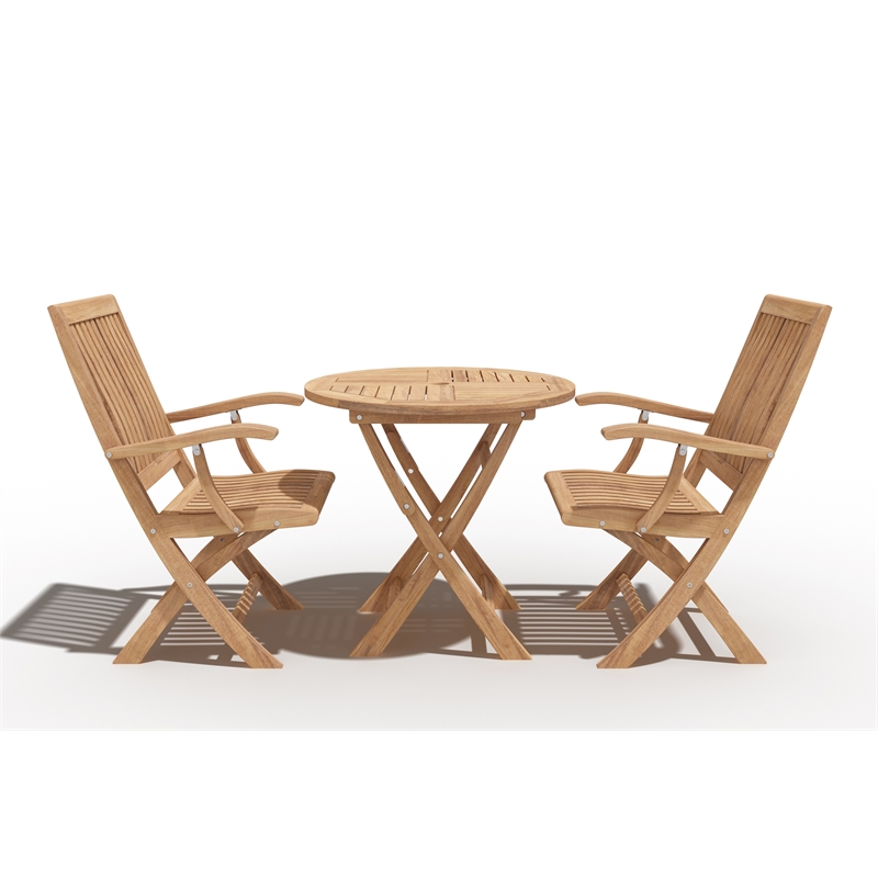 Curated Maison Devon 3 Piece Teak Folding Outdoor Bistro Set with Folding Table