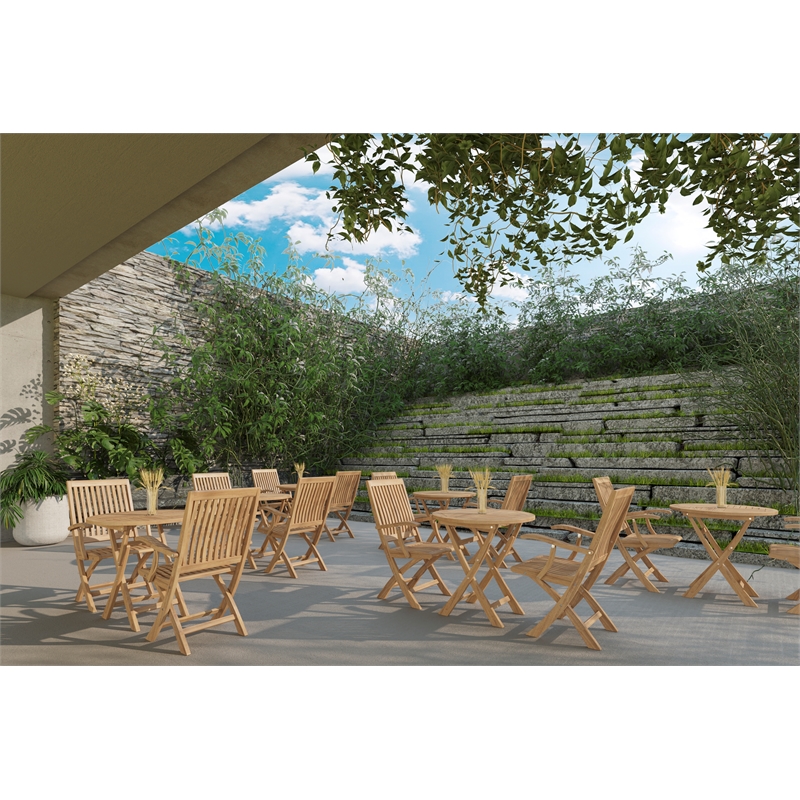 Curated Maison Devon 3 Piece Teak Folding Outdoor Bistro Set with Folding Table
