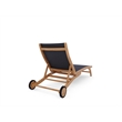 Curated Maison Perrin Teak Outdoor Reclining Chaise Lounger in Black with Wheels