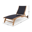 Curated Maison Perrin Teak Outdoor Reclining Chaise Lounger in Black with Wheels